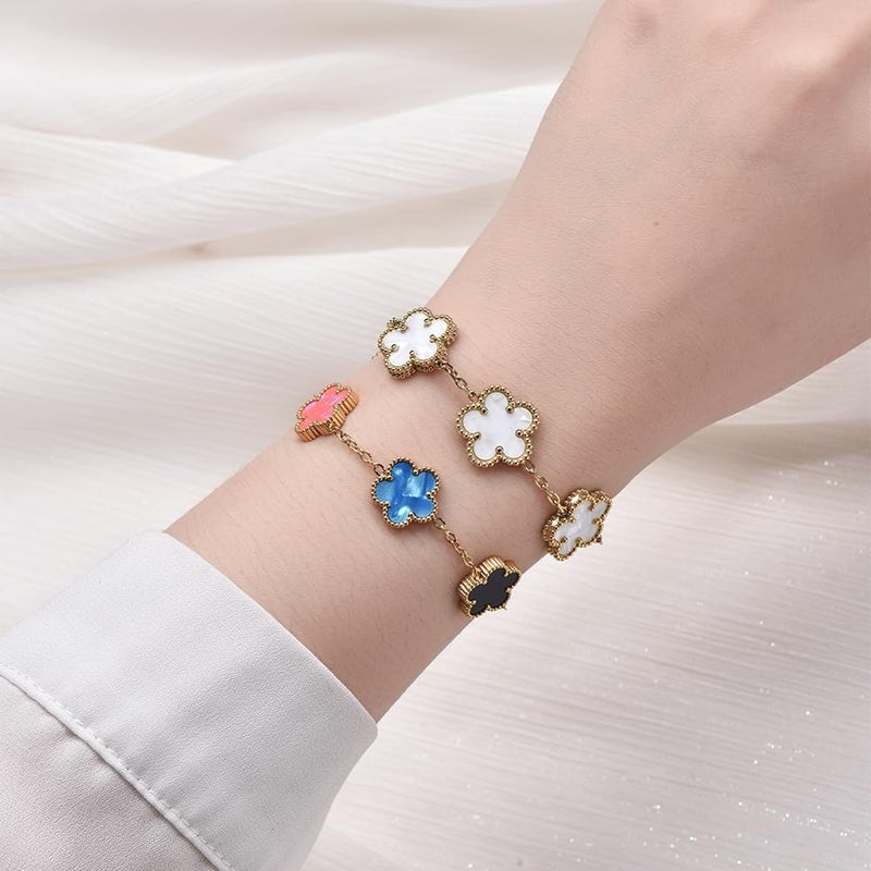FLY FEI 18K Gold-Plated Four Leaf Clover Bracelet for Women,Adjustable lucky Bracelet Set Jewelry Gift-Hypoallergenic Charm for Birthdays, Wellness & Daily Wear - Image 2